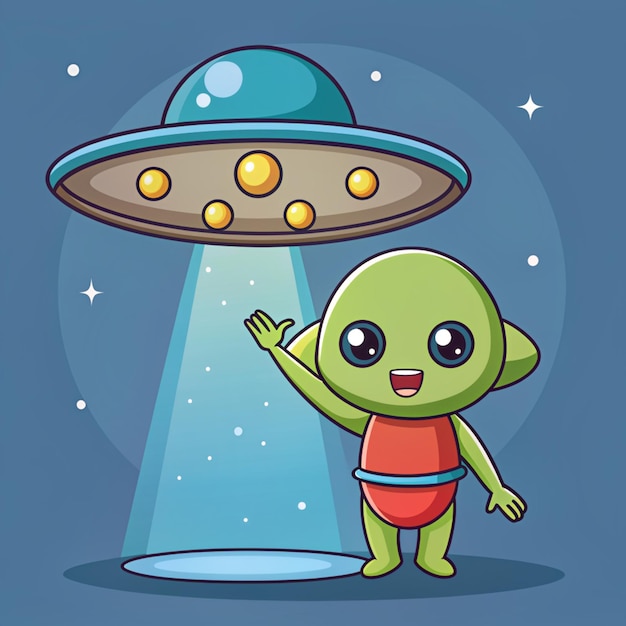 Cute Alien Catching Ufo Cartoon Vector Icon Illustration Science Technology Icon Concept Isolated Premium Vector Flat Cartoon Style