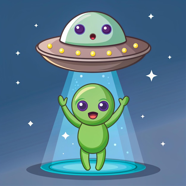 Cute Alien Catching Ufo Cartoon Vector Icon Illustration Science Technology Icon Concept Isolated Premium Vector Flat Cartoon Style