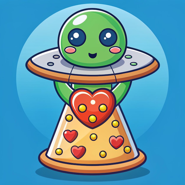 Cute Alien Eating Pizza In UFO Spaceship Cartoon Vector Icon Illustration Science Food Icon Concept Isolated Premium Vector Flat Cartoon Style