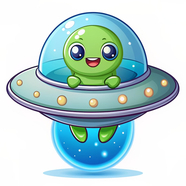 Cute Alien Flying With UFO In Space Cartoon Vector Icon Illustration Science Technology Icon Concept Isolated Premium Vector Flat Cartoon Style