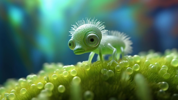 Cute alien green on leaf green Generative AI