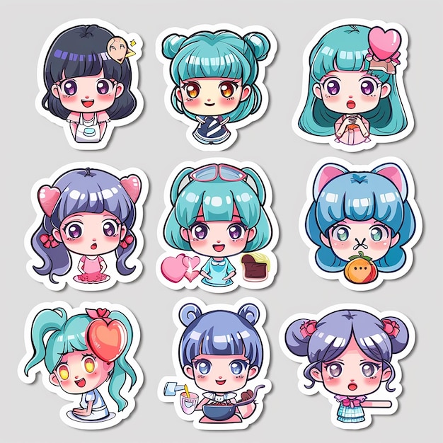 Photo cute anime girl sticker pack