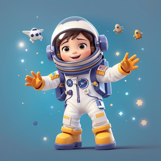 Cute Astronaut With Cute Alien Waving Hand In Space Together Cartoon Vector Icon Illustration Science Technology Icon Concept Isolated Premium Vector Flat Cartoon Style