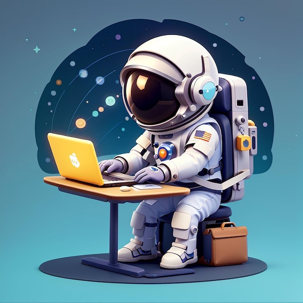 Cute Astronaut Working On Laptop In Space Cartoon Vector Icon Illustration Science Technology Icon Concept Isolated Premium Vector Flat Cartoon Style