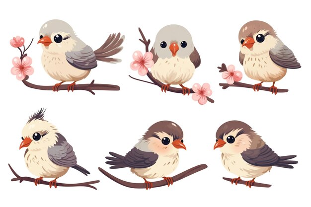 Photo cute bird stickers on white