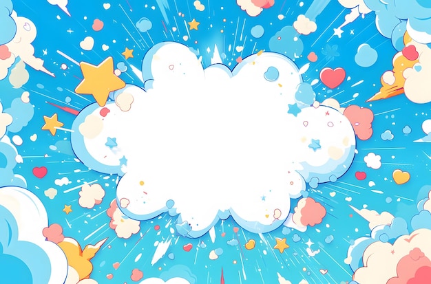 Photo cute cartoon background with pastel colors and white space in the center of an explosion