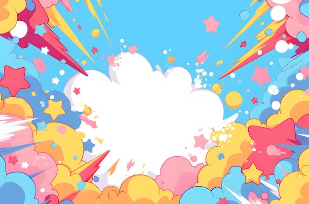 Photo cute cartoon background with pastel colors and white space in the center of an explosion