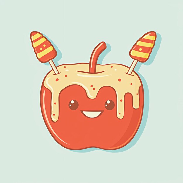 Photo cute cartoon caramel apple with lollipops