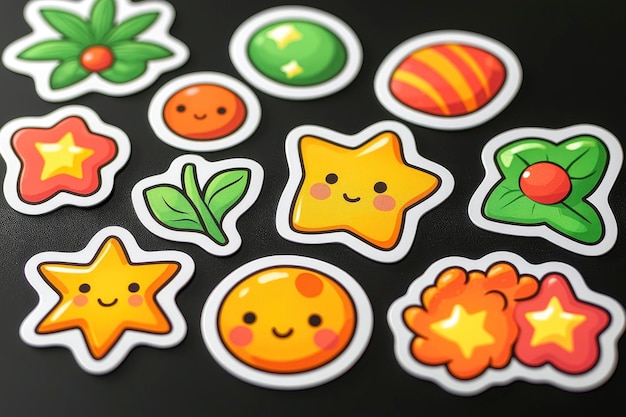 Photo cute cartoon stickers with smiling faces