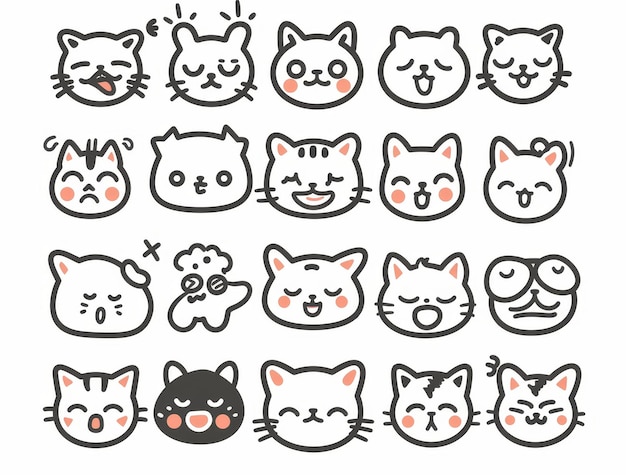 Cute cat cartoon doodle set