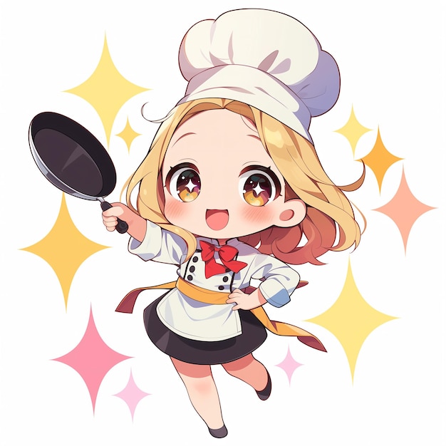 Photo cute chibi anime chef girl