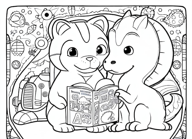 Photo cute coloring book with dinosaur