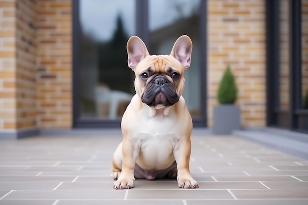 Photo cute french bulldog playing outdoor and copy space