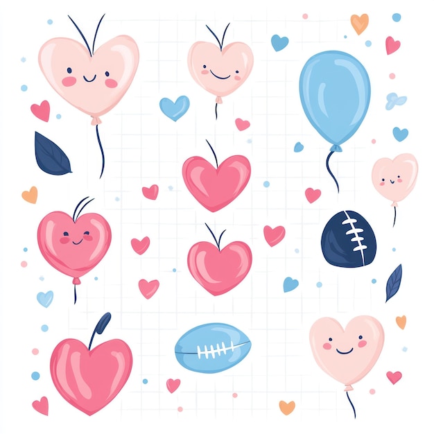 Photo cute heart balloons illustration with grid background