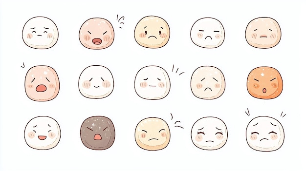 Photo cute kawaii emoji set adorable chibi emoticons