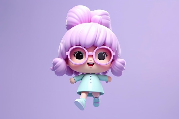 Cute kawaii portrait young or little girl wearing glasses and casual dress Generative Ai