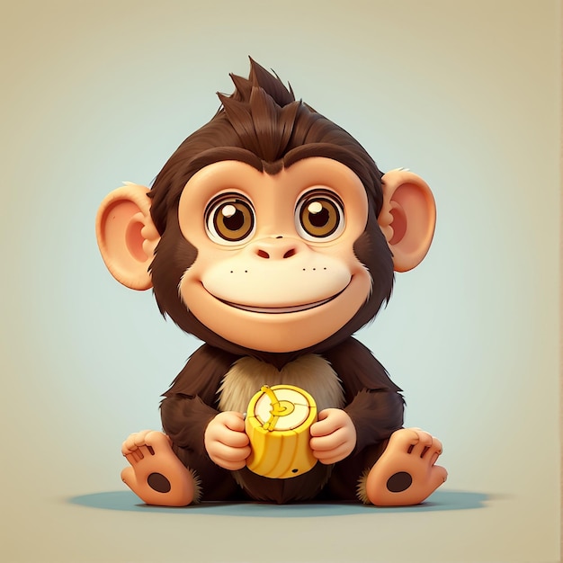 Cute Monkey Holding Banana Cartoon Vector Icon Illustration Animal Food Icon Concept Isolated Premium Vector Flat Cartoon Style