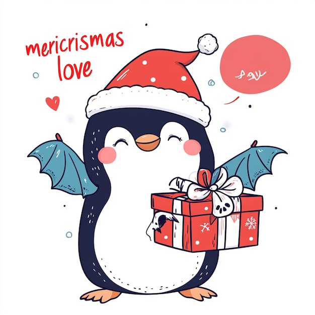 Cute Penguin Holding Christmas Gift