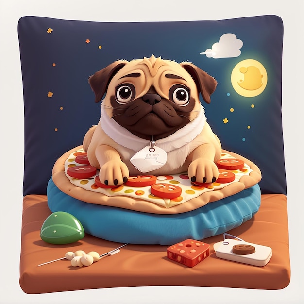 Cute Pug Dog Sleeping On Pizza Cartoon Vector Icon Illustration Animal Food Icon Concept Isolated Premium Vector Flat Cartoon Style