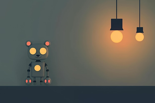 Photo cute robot bear under hanging lights