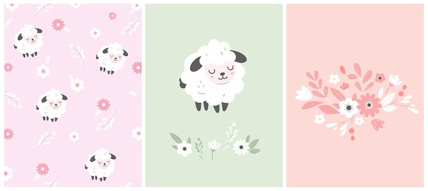 Photo cute sheep and summer flowers