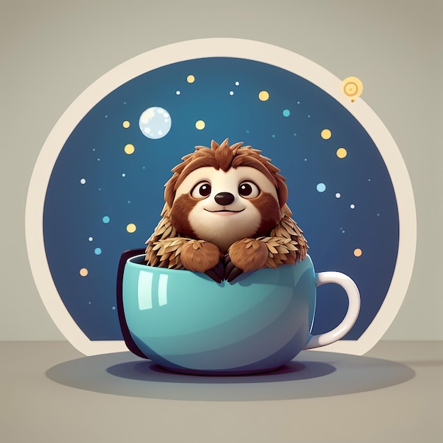 Cute Sleepy Sloth Holidng Cup Coffee Cartoon Vector Icon Illustration Animal Nature Icon Concept Isolated Premium Vector