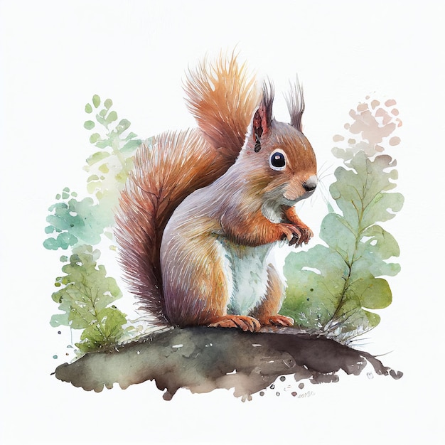 Cute squirrel watercolor painting Generative AI