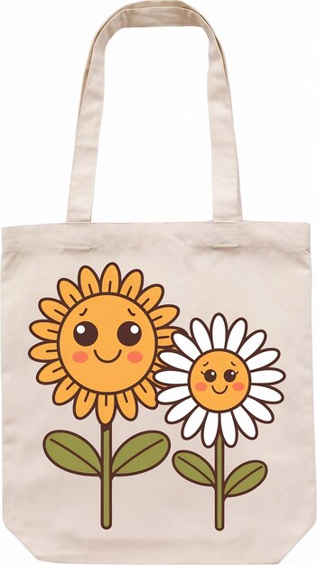 Foto cute tote bag eco tas met bloemen cartoon stijl