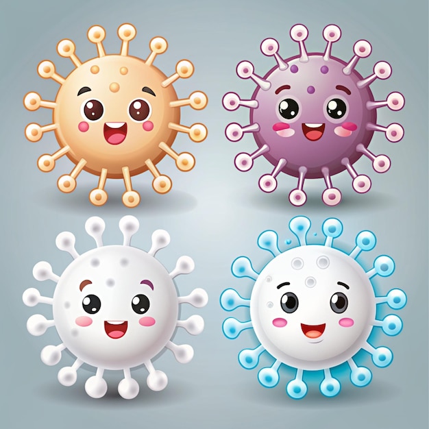 Photo cute virus set vector icon illustration corona virus collection cartoon character health icon concept white isolated flat cartoon style suitable for web landing page banner flyer sticker card