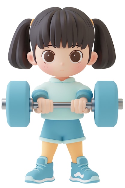 Photo cute woman lifting dumbbell gym fitness cartoon style ai generative