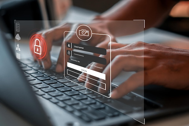 Cyber security concept, Login, User, identification information security and encryption, secure Internet access, cybersecurity, secure access to user's personal information,