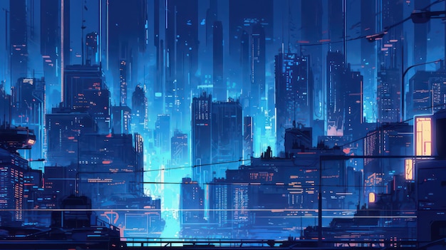 cyberpunk city blue wallpaper for desktop background and design projects