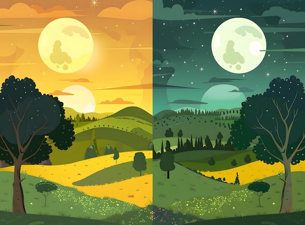 Photo day and night landscape with full moon