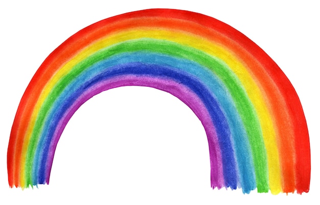 Foto de heldere regenboog van de de illustratiekromme van kinderen. geïsoleerd op een witte achtergrond. hand getekend.