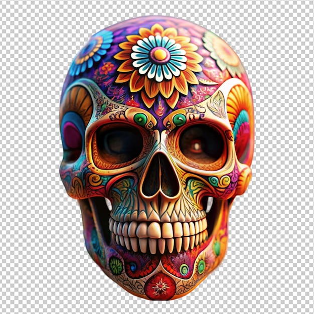 dead sugar skull with colorful decorations