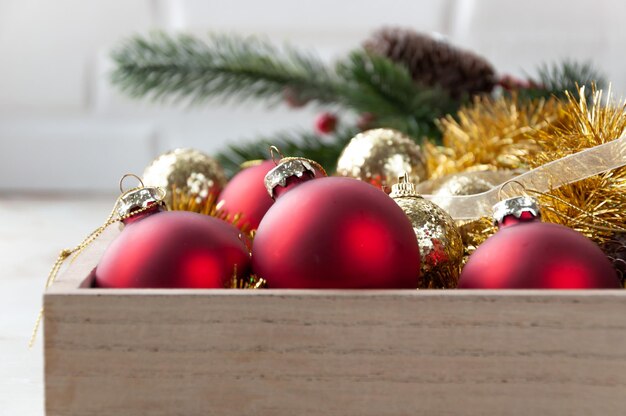 Decorated Christmas tree on blurred sparkling and fairy background