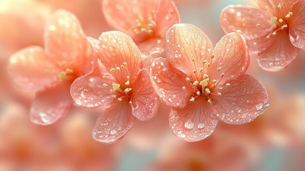 Photo delicate pink flowers with dew drops