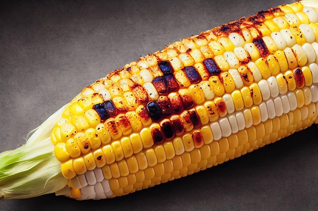 Delicious grilled corn with yellow and white grains cooked at barbecue picnic