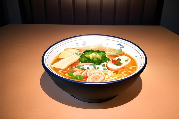 Delicious Japanese Ramen Asian Food In Anime Style Digital Painting Illustration