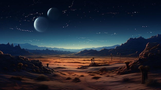 Desert landscape with crescent moon