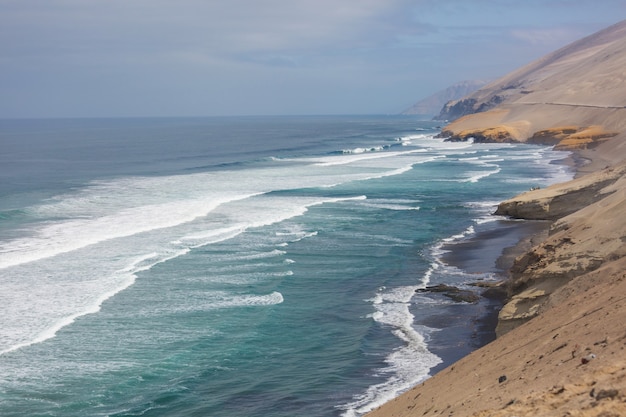 Deserted coastline landscapes in Pacific ocean, Peru, South America