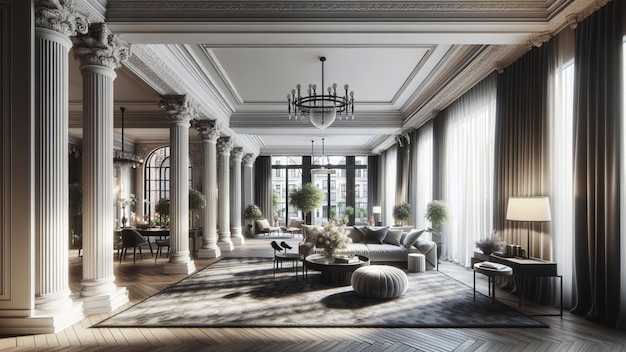 Design a loft in the heart of Manhattan with neoclassical influences