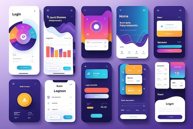 Photo design of the mobile application ui ux a set of gui screens with login and password input
