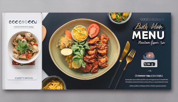 Photo design a social media banner featuring a food menu for a restaurant