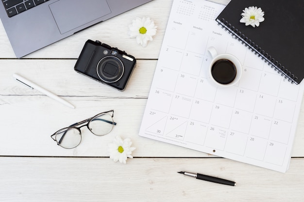 Desk office with objects