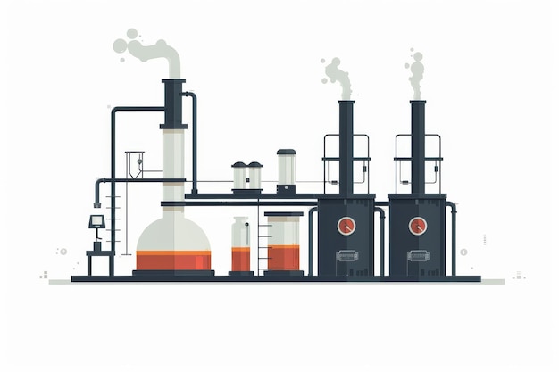 Photo detailed digital illustration of an industrial chemical plant symbolizing manufacturing and scient