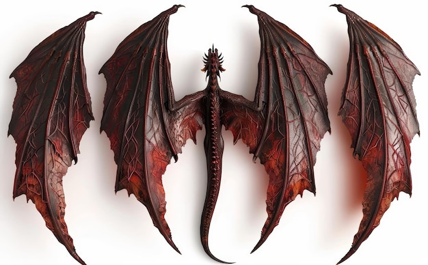 Photo detailed set of dragon wings with transparent background stock image