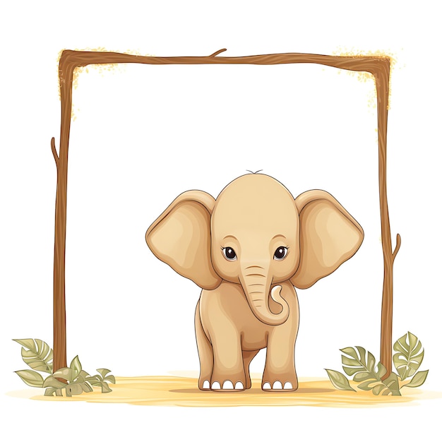 Dieren Frame van Charming Giant Baby Elephant Gevormd om te lijken op een 2D schattig creatief ontwerp