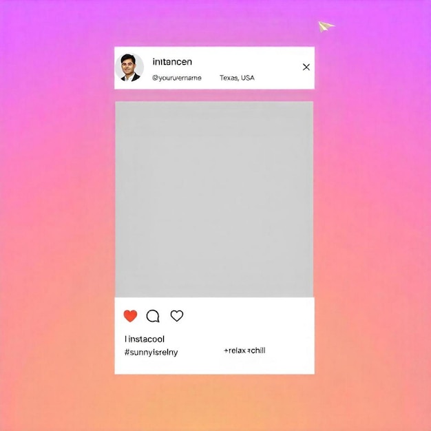 Photo digital instagram post mockup with gradient background and interactive elements