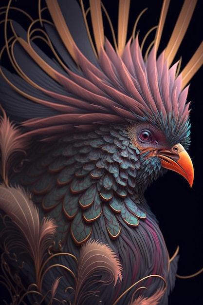 Digital painting of a bird on a black background generative ai